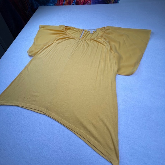 MICHAEL Michael Kors Women Flutter/Dolman Sleeve Blouse Medium Sunflower Yellow - Picture 2 of 12